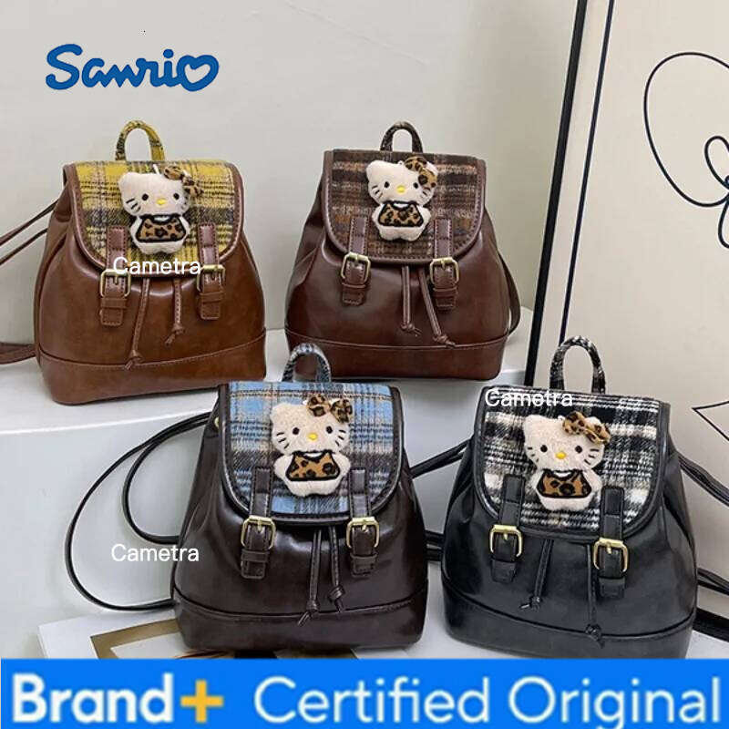 Sanrio hiver Vintage Plaid Patchwork petit pour les femmes, Version coréenne élégante, à la mode nouveau décontracté polyvalent kittyCat sac à do