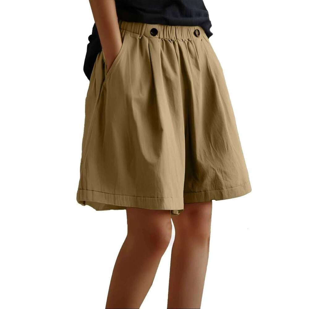 Women's summer straight wide-leg casual elastic high waist fashion sports loose jogging beach shorts H260209-image-1094698639