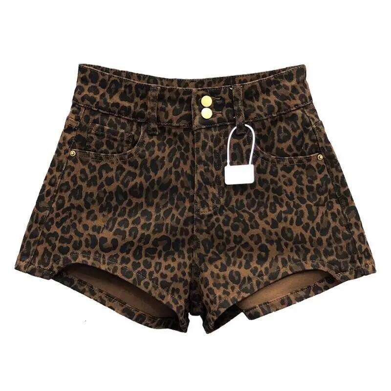 Leopard Print High Waist Denim Women's New Irregular Fashion Wide-leg Pants Booty Shorts Jeans H260209-image-1094700089