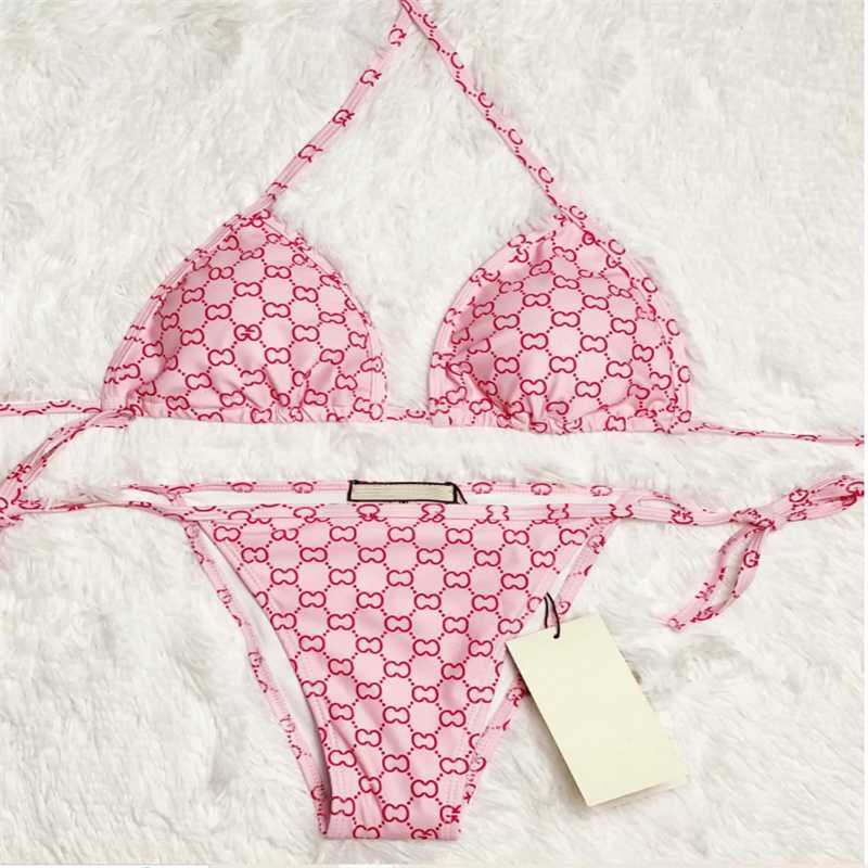 Luxury bikini designer Sexy Beach Bikinis swim suit Fashion Letter Printed Lace Up Summer Split Swimsuit for women X260304-image-1096173329