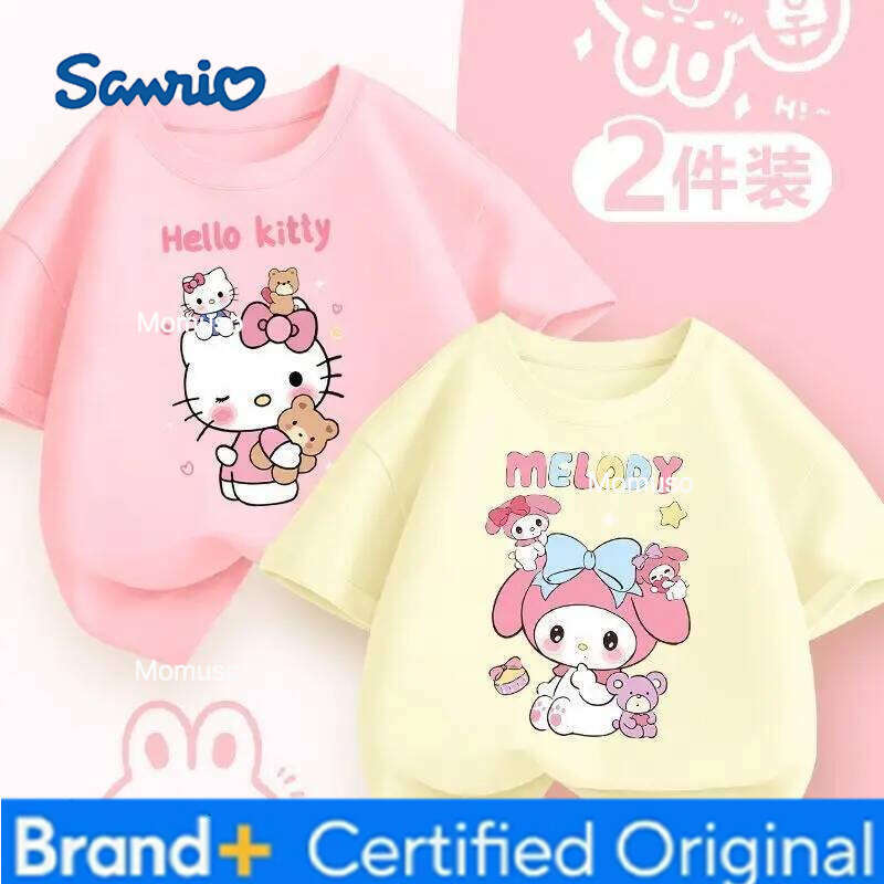 Sanrio 2pcs/pack Summer Baby Girls Clothes Children Hello Kitty Short Sleeve T-shirts Kid Cotton Cartoon Breathable Soft Top H26020911-image-1095307606