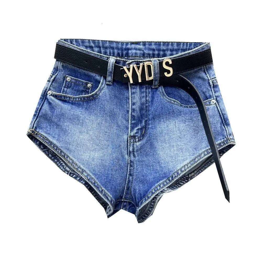 Blue High Waisted Denim Summer Women's Buttocks Elastic Jeans Shorts H260209-image-1094700279