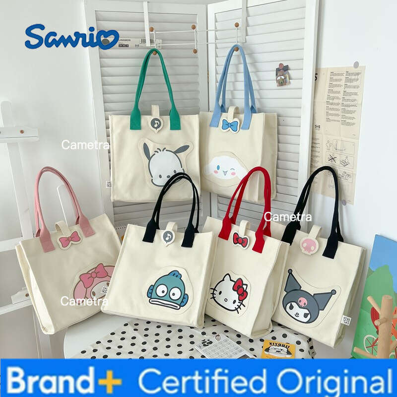 Sanrio Cute Cartoon Canvas for Women 2024 Summer Student Class Large Capacity Commuter Shoulder Tote Bag H260209