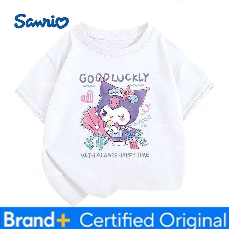Sanrio Skin-friendly Breathable Kuromi Print Kids T-shirt Limited Time Low Price Summer New Arrival Crew Neck Versatile Tops H260209-image-1095209242