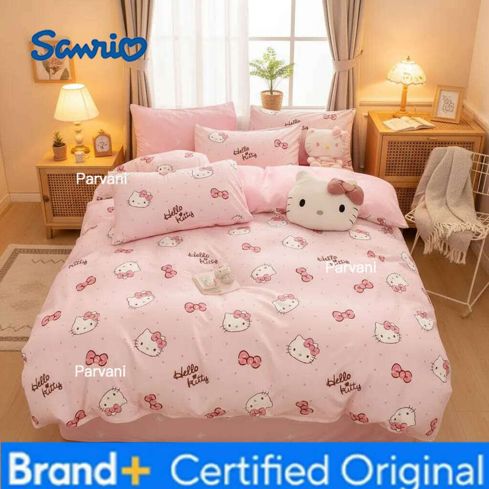 Sanrio New Anime H-Hello Kitty Bedding Cute Pink Bow Cat Duvet Cover Set For Kid Girl Bed Decor Full Twin Single Size Gifts H2602091-image-1095307544