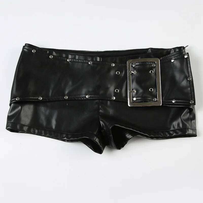 Sexy Rivet Buckle Belt Low Waist Leather for Women Y2k Spice Girl Punk Style Shorts Autumn New 2025 H260209-image-1094705601