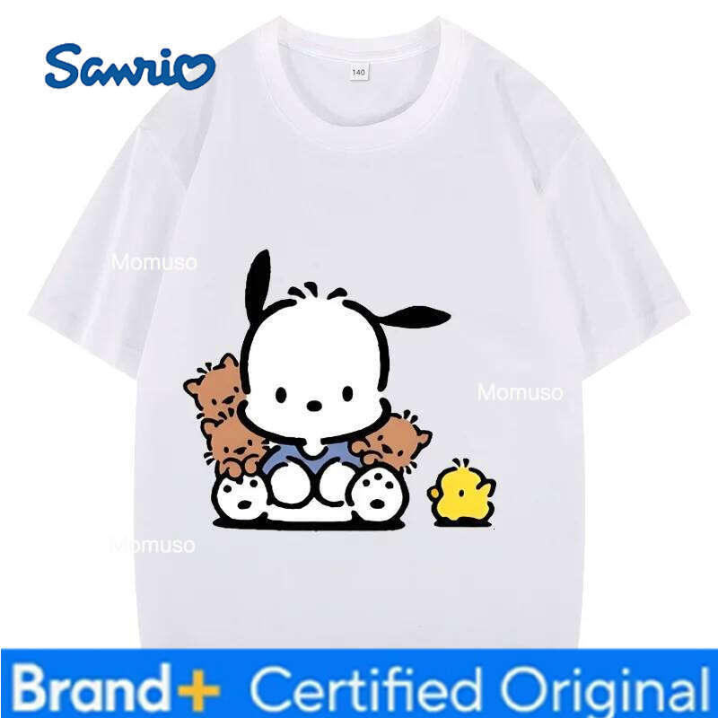 Sanrio Children's T-shirt Printed Pochacco Tops for Boys Loose Tees Cute Simple Style Cartoon Girl Clothing H260209-image-1095206933
