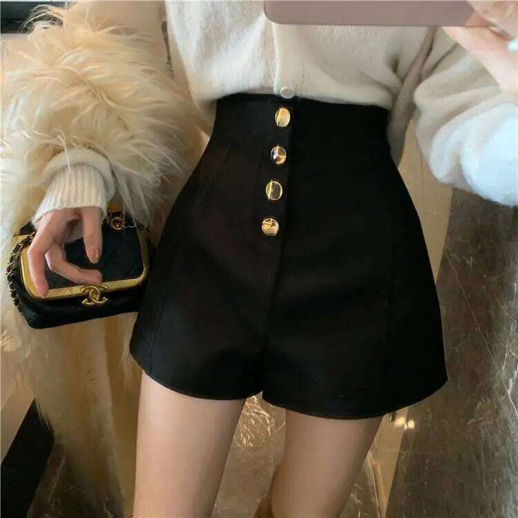 Black Shorts New Spring Summer Collection Wide Leg High Waist Design Versatile Casual Hot Pants H260209-image-1094705174