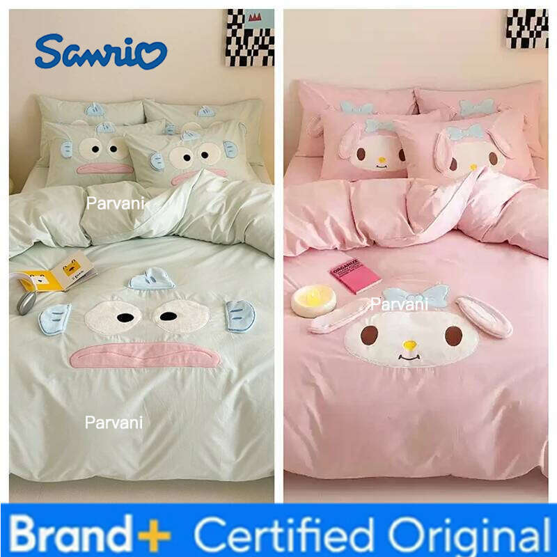 Sanrio Pure Cotton Meowth Washed Cartoon Three-Piece Dormitory Sheet Quilt Cover Bedding Set Home Textile H2602091-image-1095307497