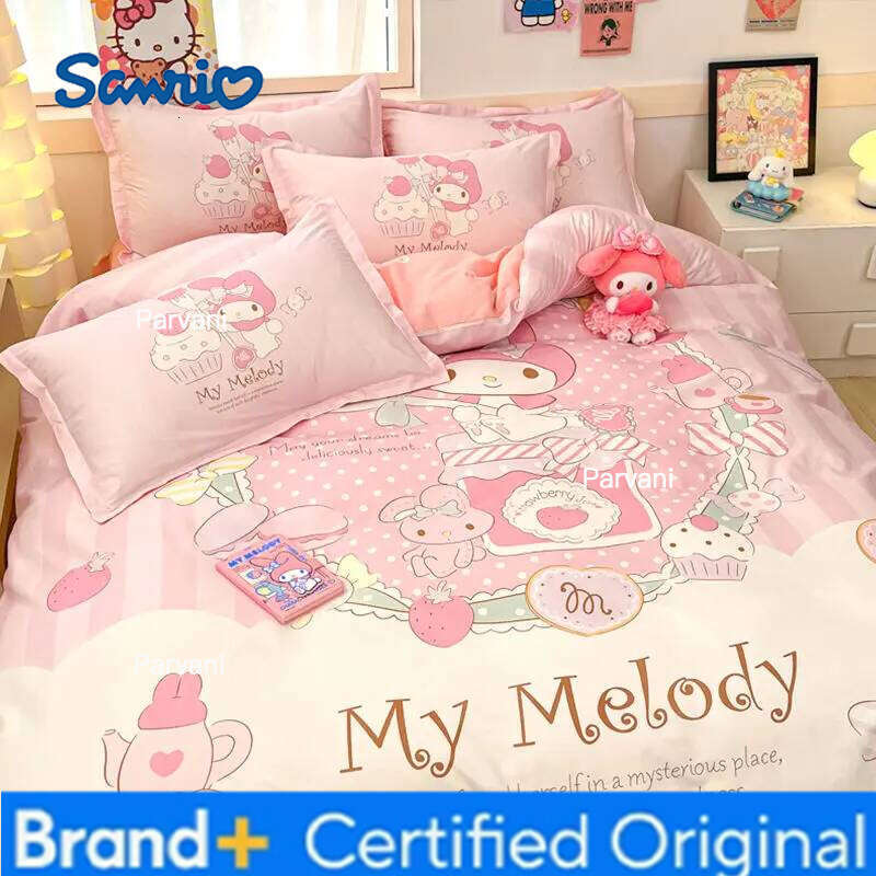 Sanrio Original Melody 100% Large Version Four-piece Cotton Bed Sheet Quilt Cover Pillowcase Three-piece Set H260209-image-1095232113