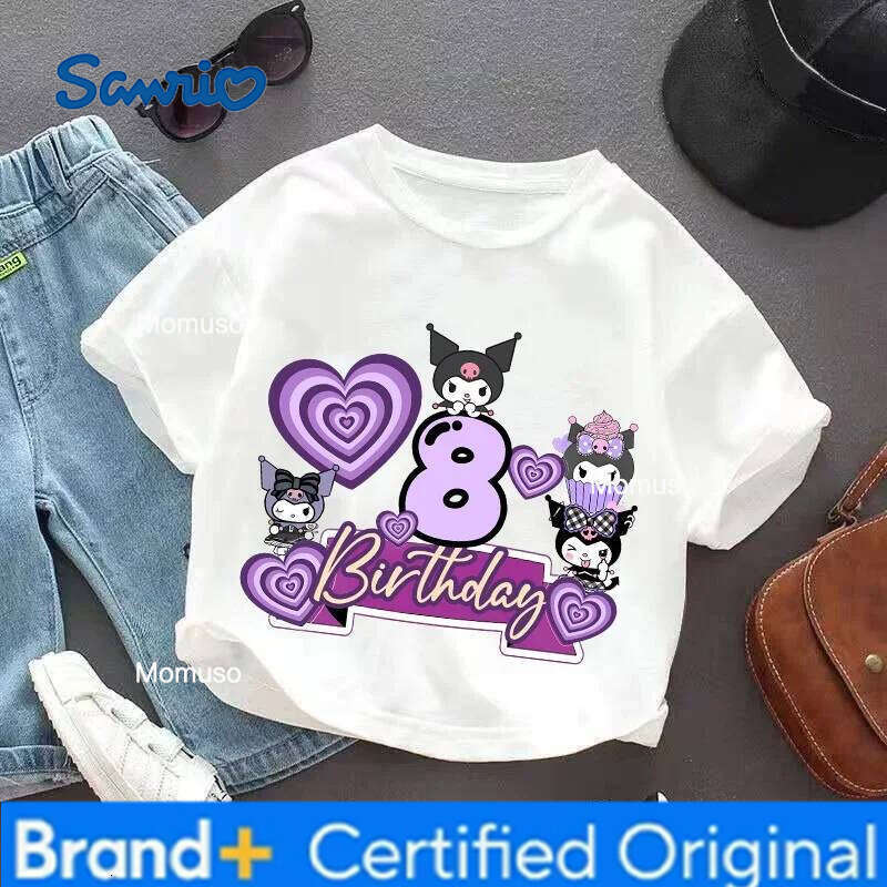 Sanrio Cute Kuromi T-shirts Girl Clothes Kid Number 1-9 Kawaii Top Birthday Party s Child Clothing Summer Vogue Short Sleeve Gift H260209-image-1095206791