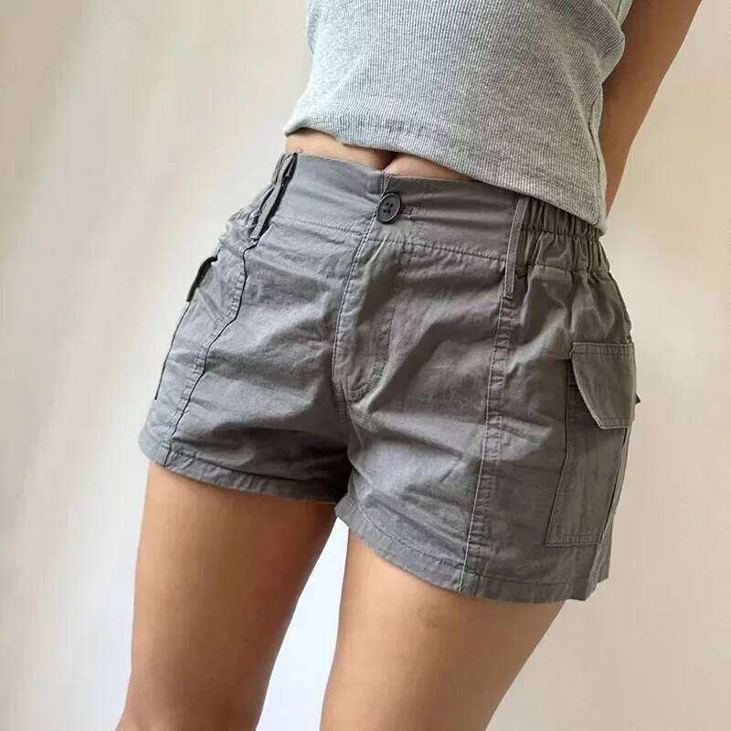 Vintage Streetwear Cargo Women Solid Color Summer Sexy Low Waist with Pockets Female American Street Y2K Shorts H260209-image-1094701453
