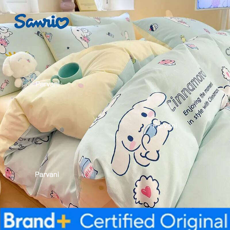Sanrio Cinnamoroll 100% Four-piece Cartoon Series Cotton Kids Bed Sheet Quilt Cover Pillowcase 3-piece Set H260209-image-1095231965