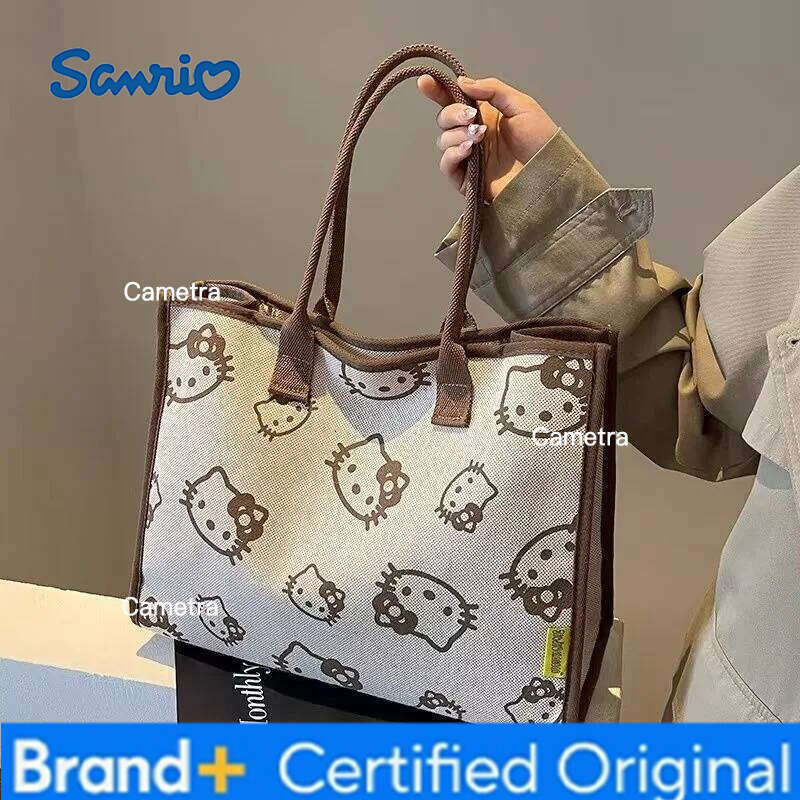 Sanrio 2026 nouveaux sacs à main imprimés chat Katty et mode polyvalent sac à bandoulière décontracté grande capacité toile Totbags H260209