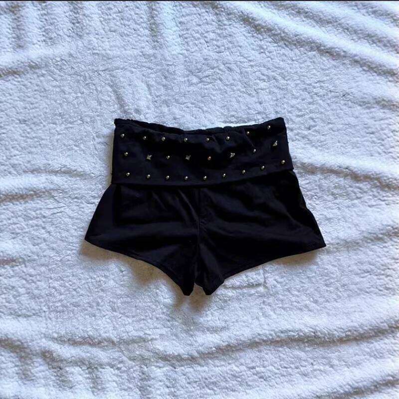 Y2K Gothic Punk Dark Rhinestone Mini Skirt Black Sexy Low Waist Slim Fit Edgy Versatile Shorts Streetwear H260209-image-1094706527