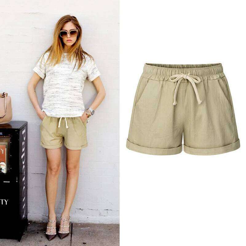 Summer Womens High Waist Loose Wide Leg Thin Casual Haren Shorts Female Cotton Short Pants H260210-image-1094752705