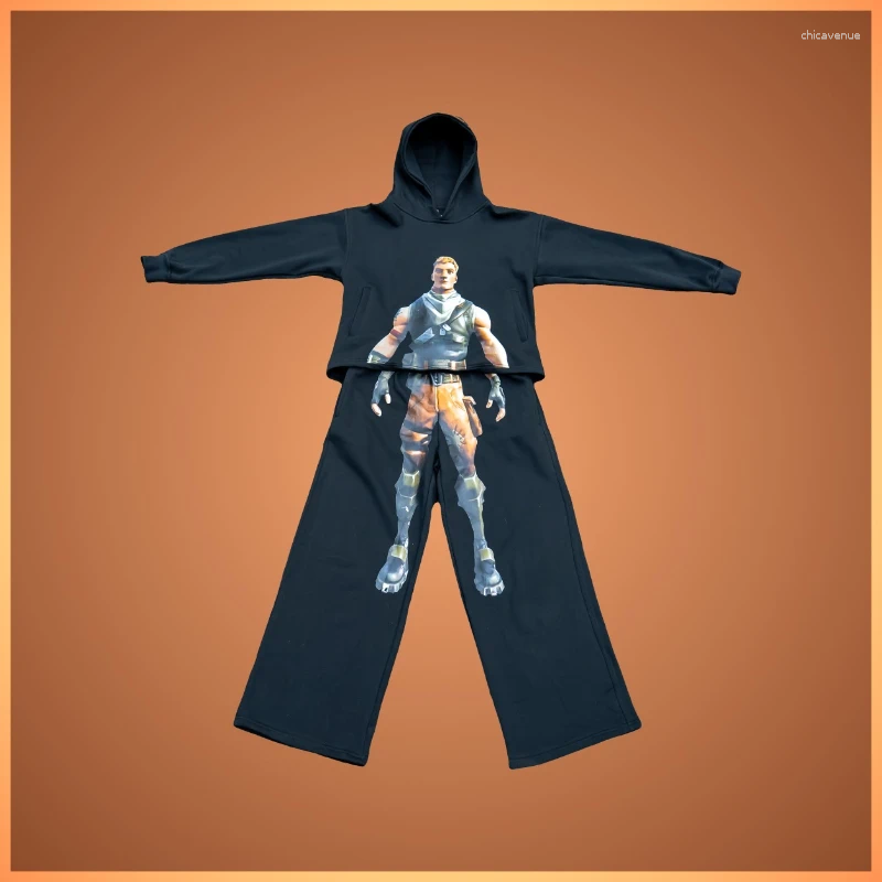 Jonesy Ensemble Survêtement 2 Pièces Sweat à Capuche Unisexe Imprimé Personnage Hip Hop Streetwear Coupe Boxy Drôle