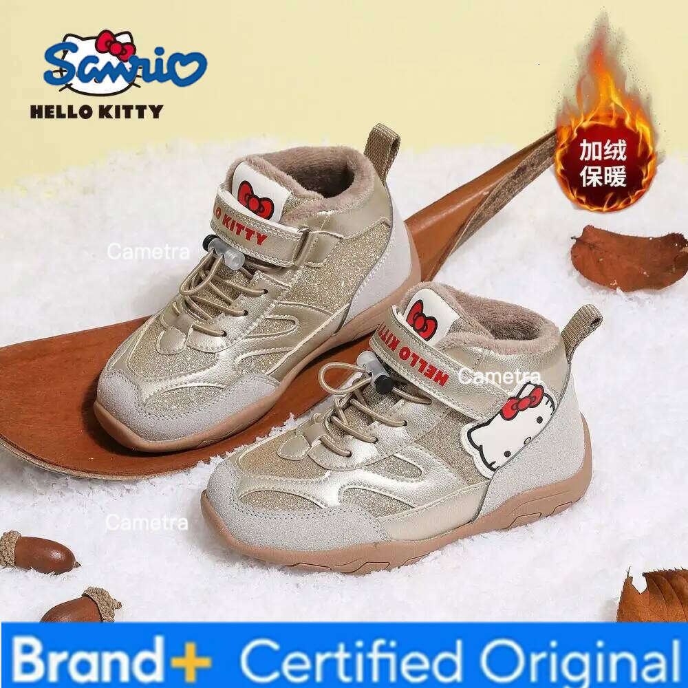 Sanrio Hot Hello Kitty Brand Original Children's Sports Winter Velvet Warm High Top Fashionable Splice Casual Shoes H260210
