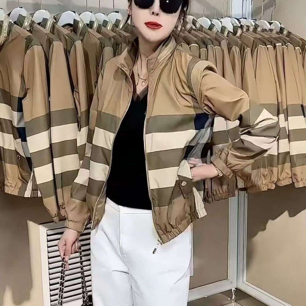Pelle Leather Jacket Women Casual Striped Windbreaker Zip Outerwear Autumn Fashion Streetwear Trendy Daily Wear