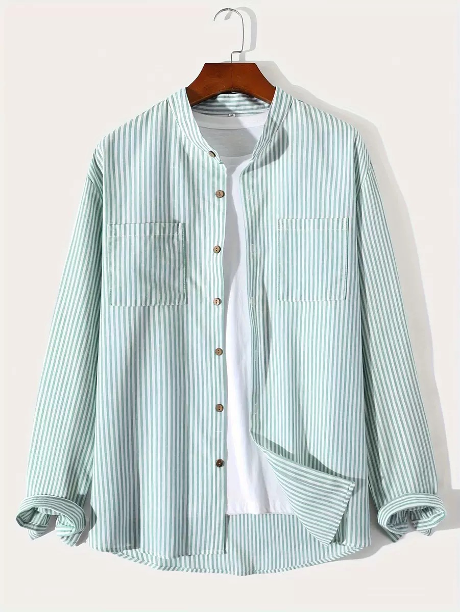 20651 Chemise décontractée pour hommes avec cardigan à rayures