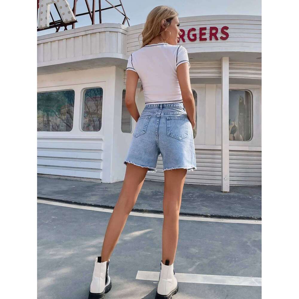 Explosive fashion trend casual women's new denim shorts high waist loose slimming pants H260210-image-1094752405