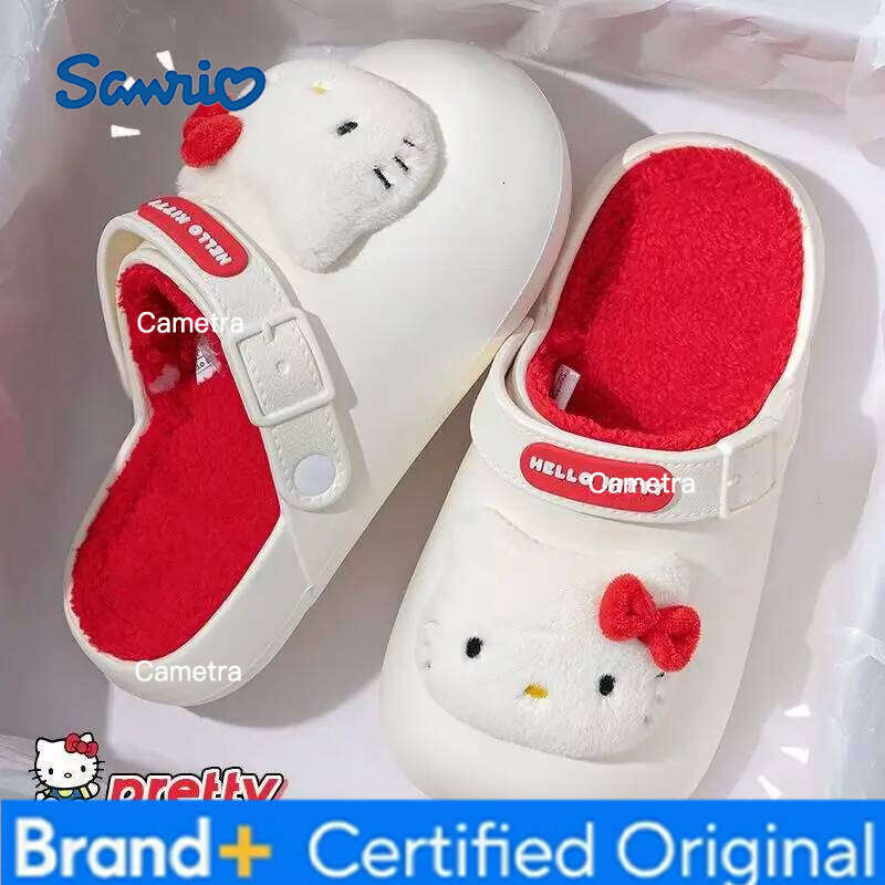 Sanrio Cute HelloKitty thick plush slippers, daily home use, comfortable and warm, suitable for all ages H260210