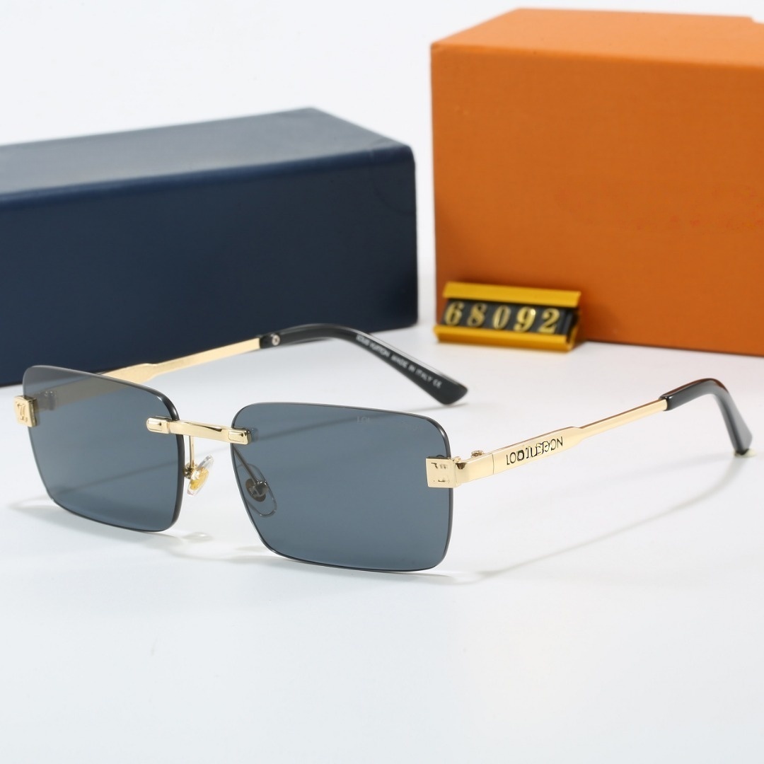 Designer Luxury Sunglasses for Women - Rimless Oversized Square Double Bridge Metal Frame Monogram Print Lens UV400 Protection Y2K Fashion Eyewea