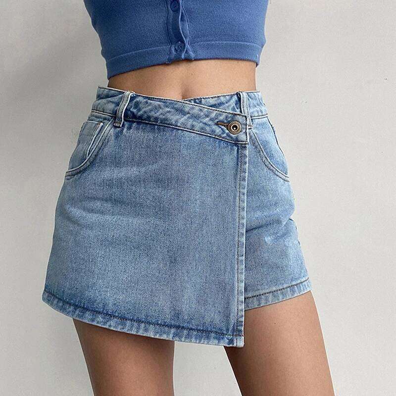 Fashion A-Line Denim for Women 2023 Summer High Waist Skirt Pants Woman Light Blue Slim Streetwear Shorts Female H260210-image-1094752763