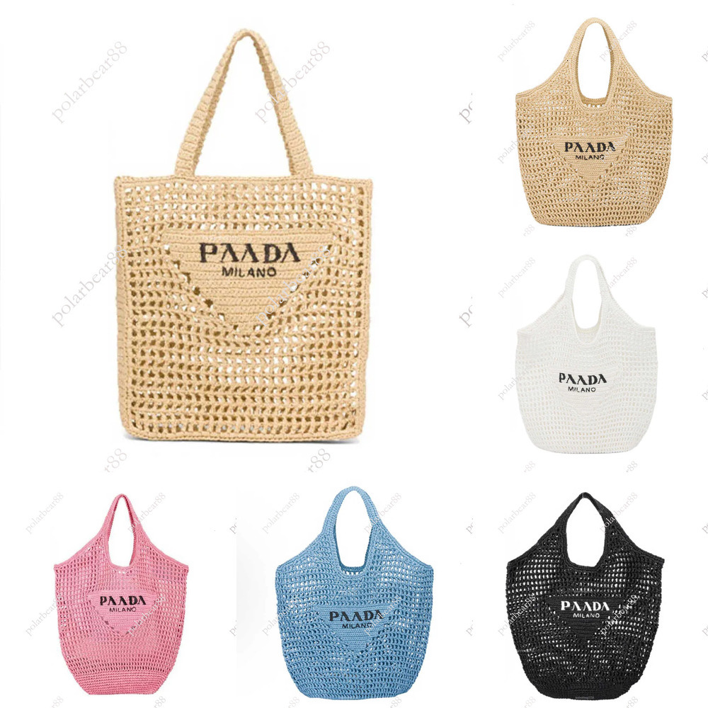 TOP High Quality Designer Woven Fashion Casual Tote Large Capacity Embroidery Hollowed-out Summer Beach Resort Shoulder Bag Dopamine Color hand-craf