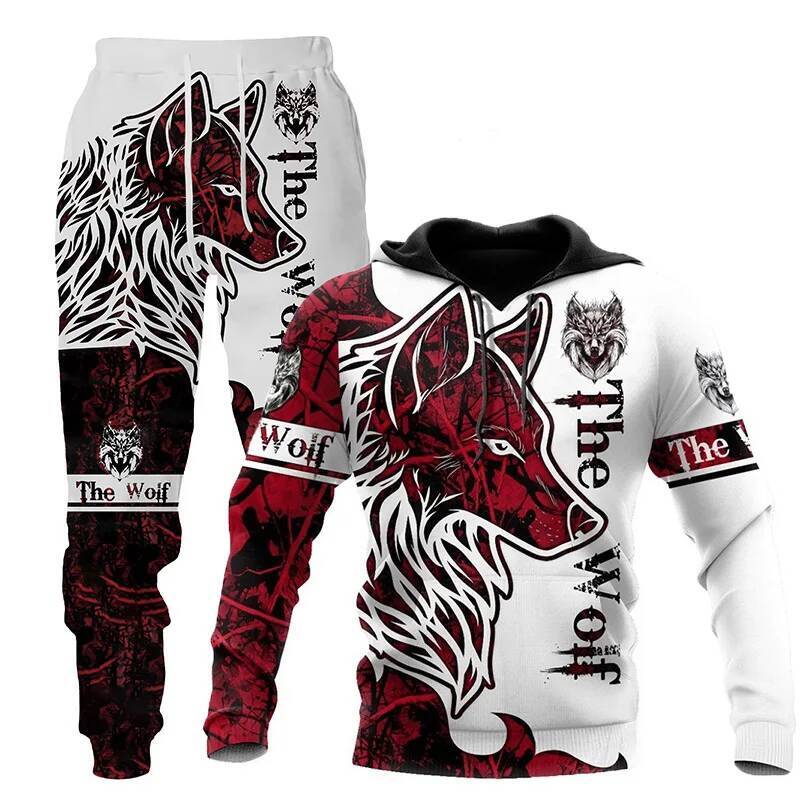 Bestseller Wolf 3d Printed Hoodie Pants Male Autumn and Winter Casual Sweashirt Pullover Men Tracksuit Set Fashion Men's Clothing Suit ddmytues