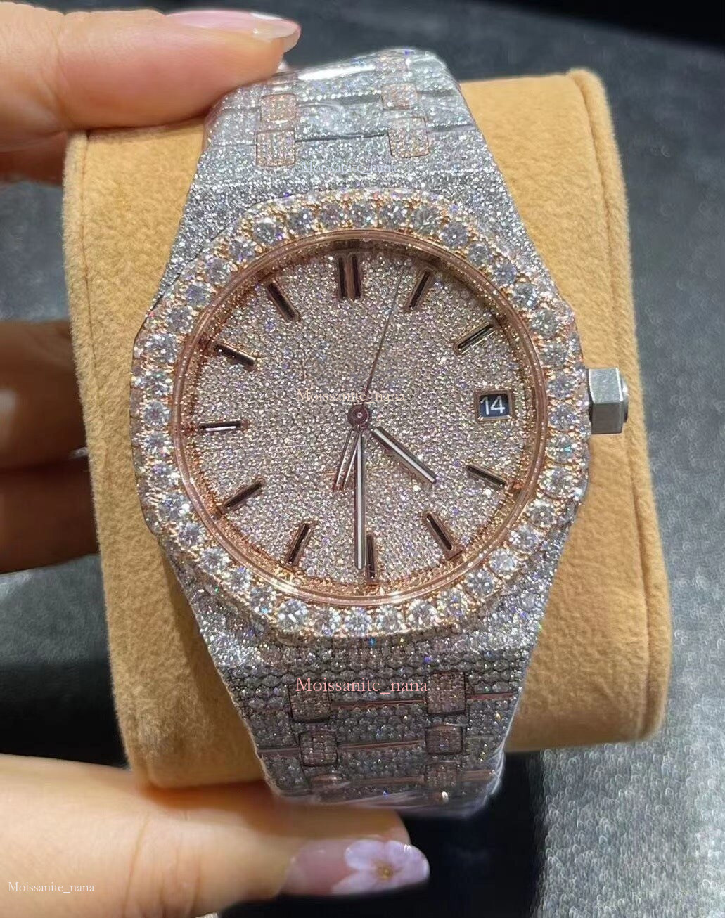 High-Quality VVS1 Moissanite Iced Out Watch for Men & Women, Automatic Self-Winding Movement, Noctilucent Luxury Designer Watch, Wholesale Price Fre