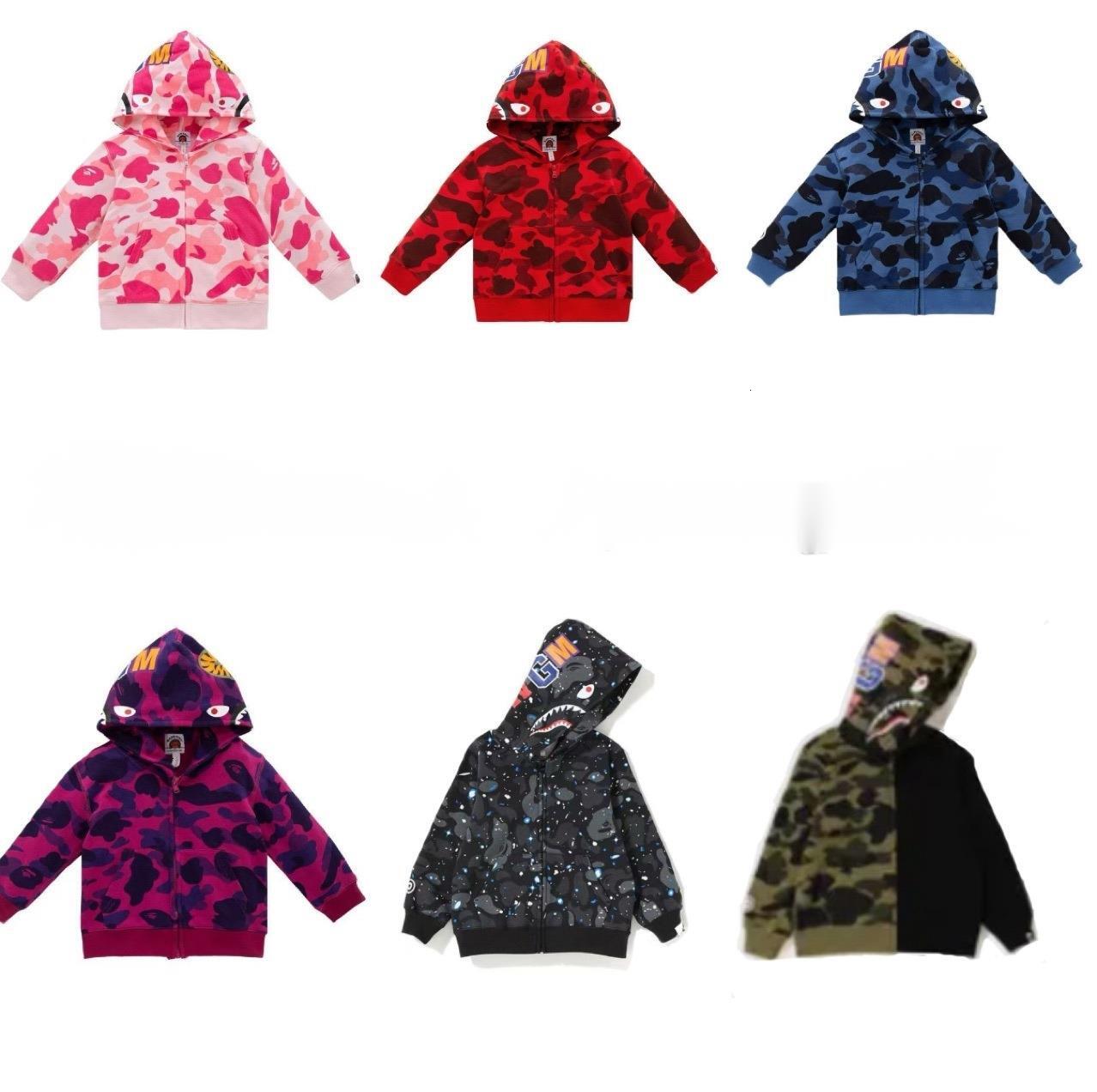 Children's Trendy Brand Shark Head Hoodie Boys 3D Printed Sweatshirt Jacket Camouflage Zipper Hooded sweatshirt tech fleece tracksuit Shark Hea