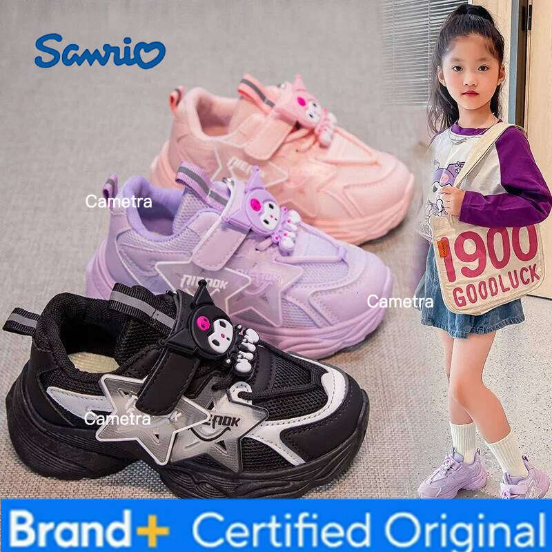 Sanrio Kuromi Girls Shoes Spring Autumn Anime Cartoon Mesh Leisure Cloth Child Breathable Light Anti-Slip Sneakers H260210