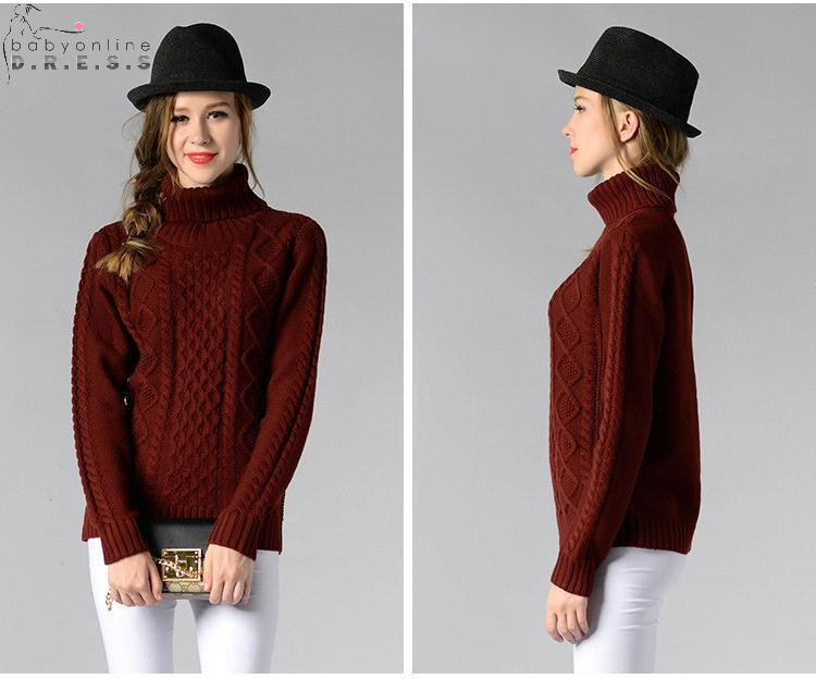 BABYONLINE D.R.E.S.S. Women's Chunky Cable Knit Turtleneck Sweater Deep Pink Oversized Warm Knit Pullover for Fall Winter