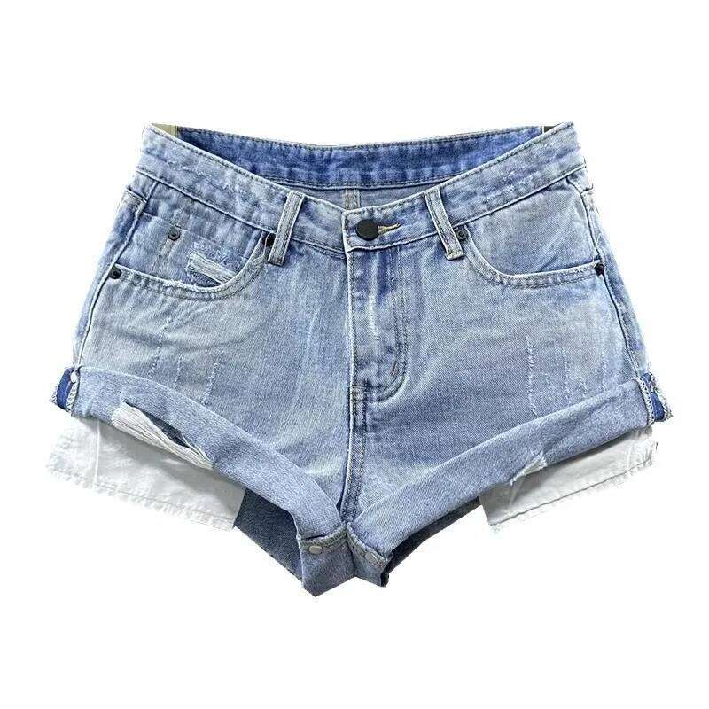 Light Blue Low-waisted Denim Female 2025 Summer New Ultra-short Hot Pants Jeans Shorts Feminino H260210-image-1094752499