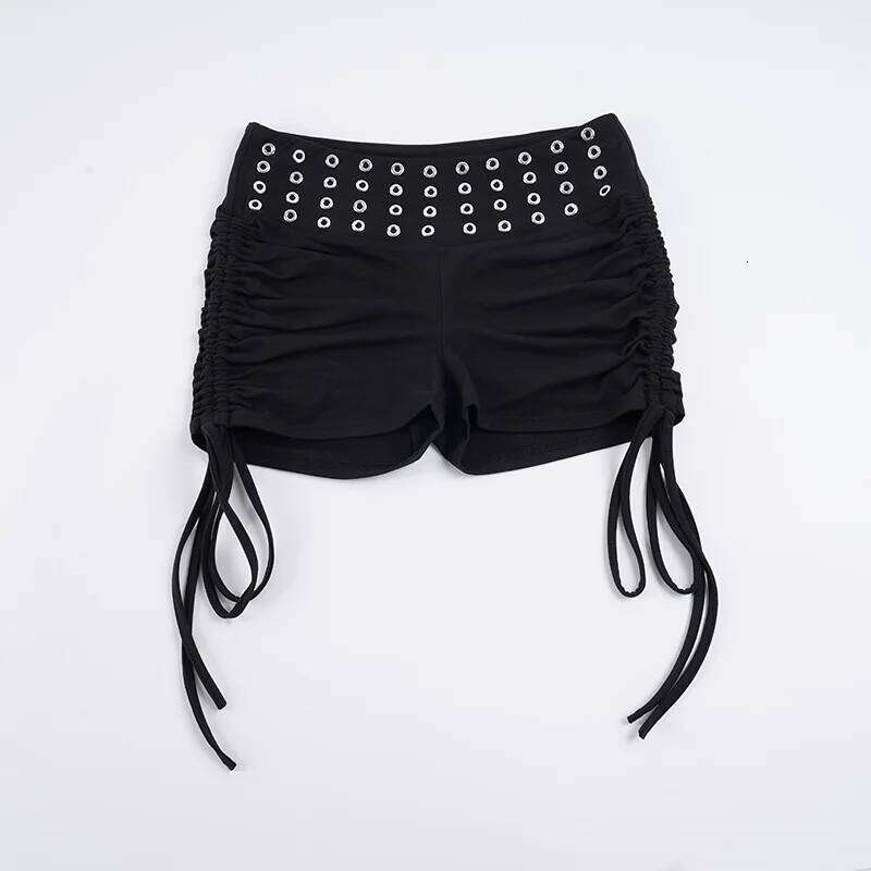 Punk Style Metal Corns Low Waist Personalized Spice Girl Drawstring Design Casual Hip Y2k Shorts H260210-image-1094752387