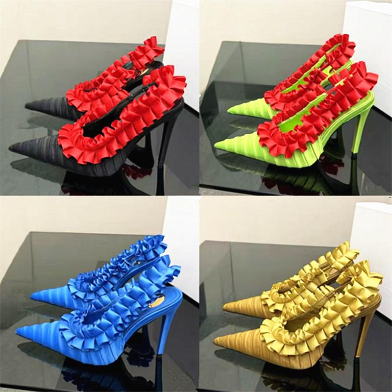 Quality designer sandals women's shoes summer fashion buckle True silk satin leather high heels sexy female-style sandals 10.5CM
