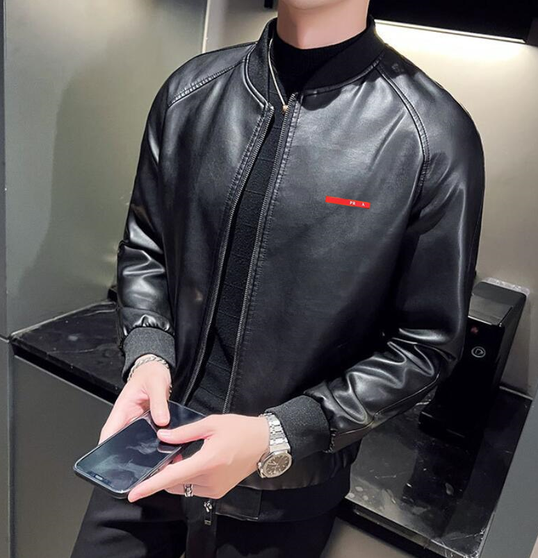 Spring new men Designer mens zip up jackets PU Jackets luxury black motorcycle leather jacket Bomber workwear coat sports windbreaker round neck Out