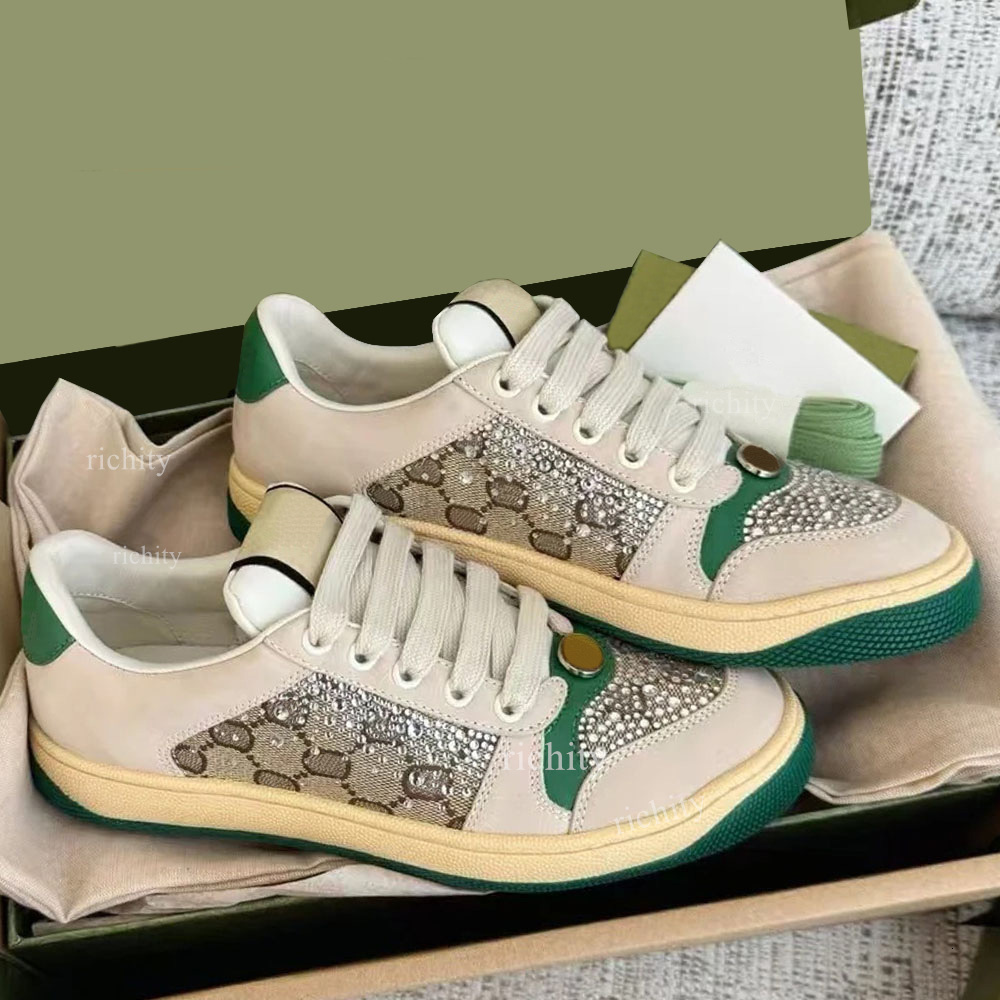 Sneakers Designer Rhinestone Embroidered Top Leather Sneaker luxury men casual womens Trainer sequin classic do old unisex Skateboard cowhide shoes