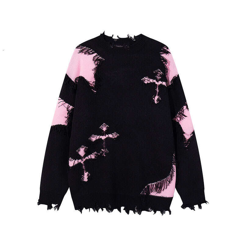 Men's Sweater Ripped Tassel Cross Knitted Patchwork Color Block Personality High End Feel Knitwear Comfortable Soft Casual Outdoor Recreation f