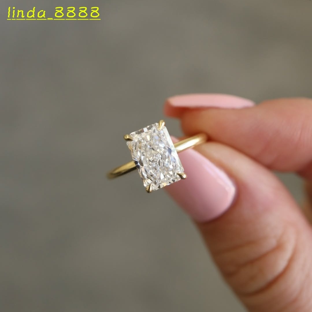 S925 Sterling Silver VVS Moissanite 3ct Solitaire Engagement Rings Women Radiant Cut Mossanite Ring