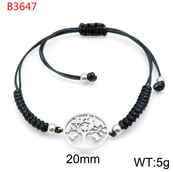 Fashion Women Silver Gold Stainless Steel Span Bear Cartoon Animal Black Cotton Weave Rope Hollow Bracelets Jewelry Pulserar A Gift-image-1094877757