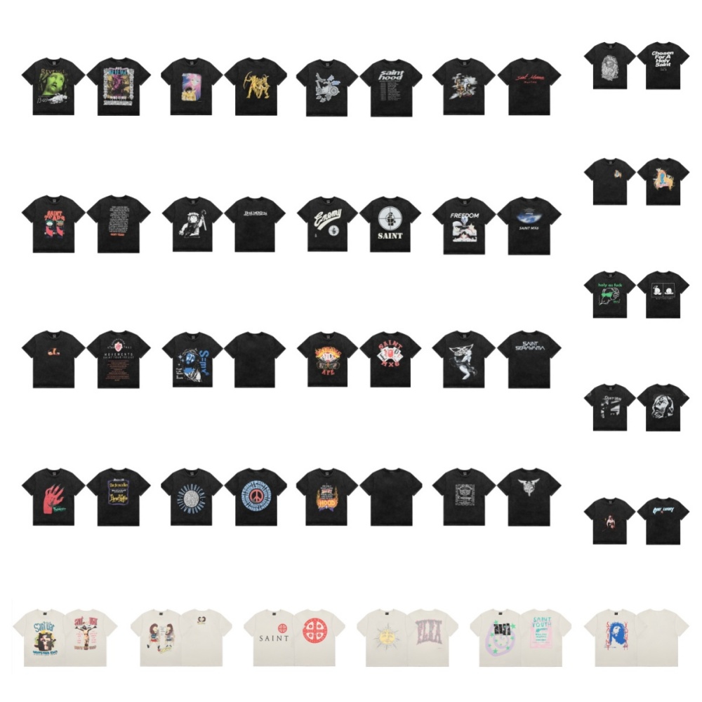 saint t shirt for men brand fashion womens short designer clothes Popula water wash cotton graphic tee High quality Hip Hop tshirt Street mens cl-image-971301665