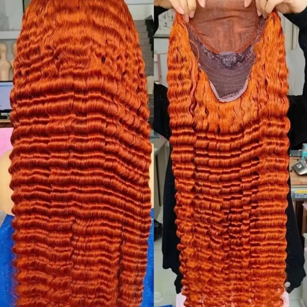 30 Inch 250 Density Brazilian Orange Ginger Human Hair Wig Deep Wave Curly Colored Wig 13X6 Hd Lace Frontal Wig for Woman 41$