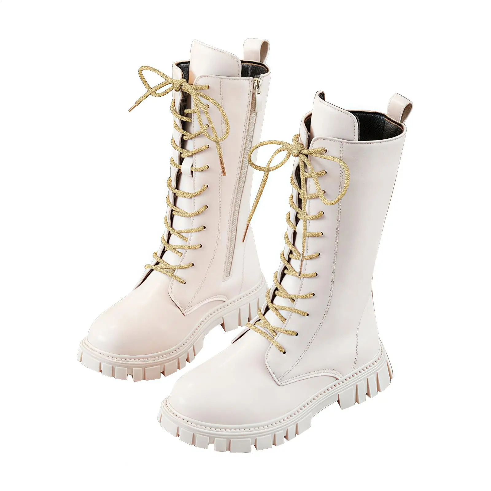 Anti-Slip Winter Boots for Teen Girls Punk Gothic Ankle Boots Daily Wear Mid-Calf Faux Leather Combat Boots with Side Zipper 260916