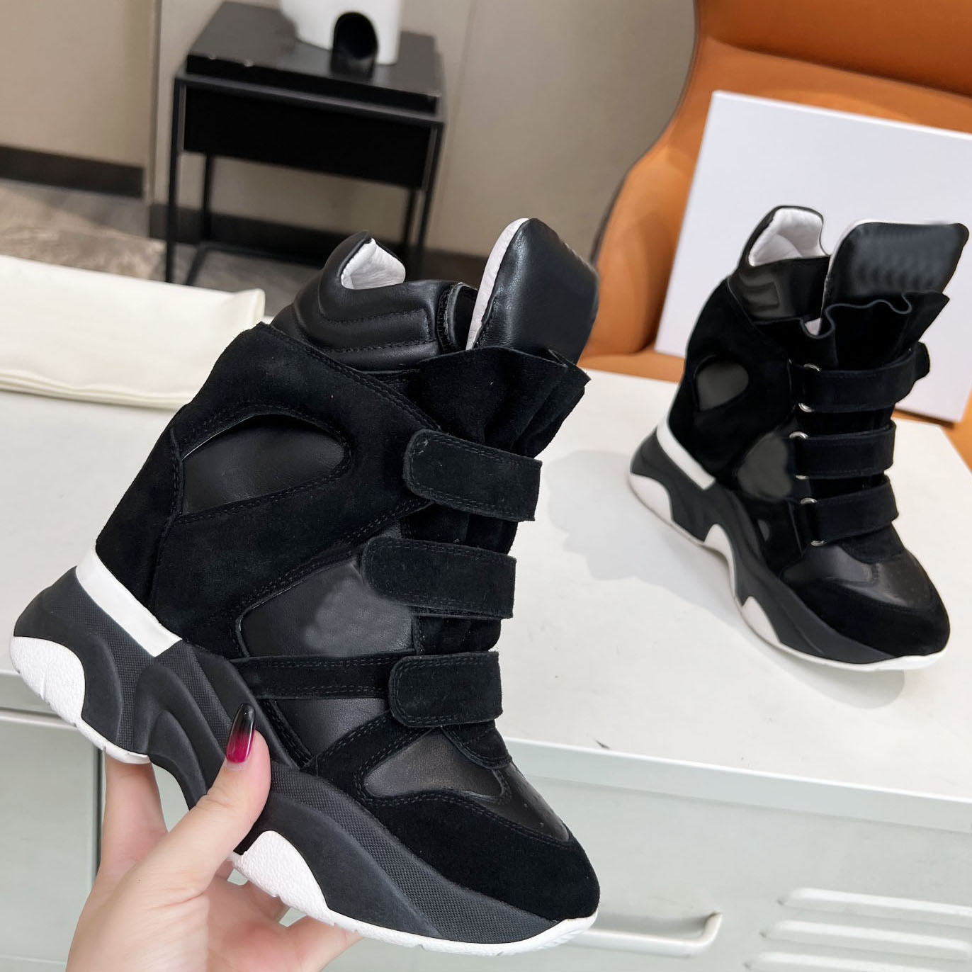 12A High-Top Leather Wedge Sneakers Designer Suede Platform Sneakers Top-Quality Women Luxury Casual Shoes