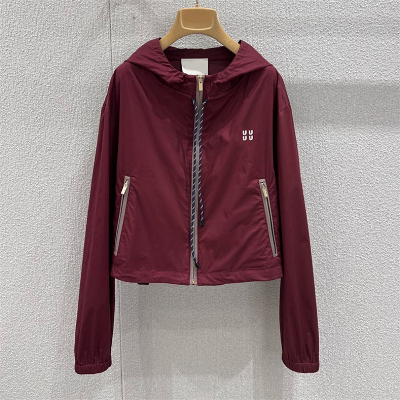 Veste de protection solaire rouge décontractée pour femmes, manteau à capuche avec fermeture éclair, avec poche, tendance, printemps