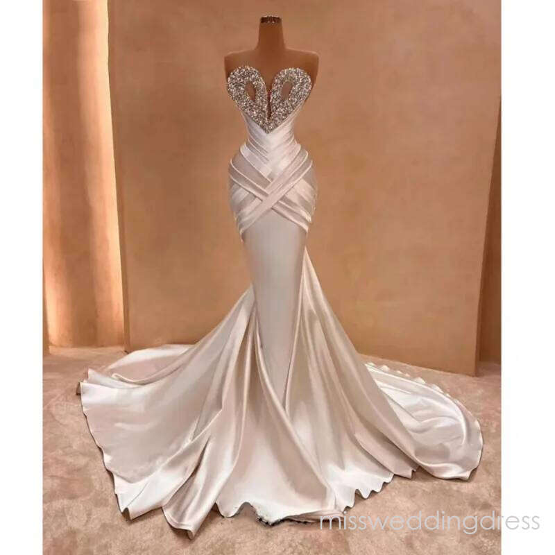 Robes de soirée blanches de luxe chérie perles strass africain longue robe de bal formelle pour la fête de mariage personnalisé
