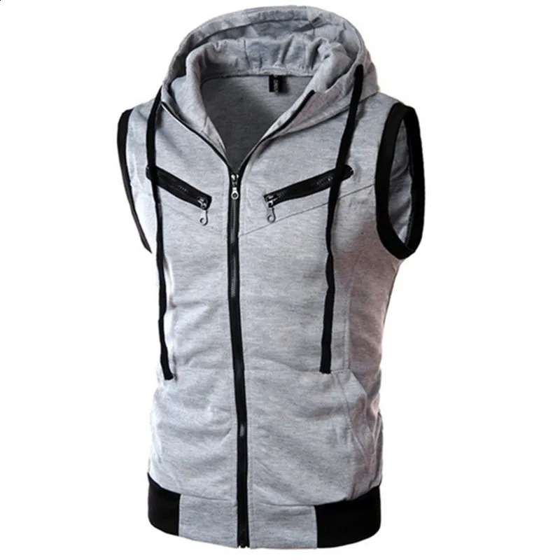 Mens Hooded Sleeveless Vests Solid Color Slim Fit Casual Cardigan Outwear Male Vintage Waistcoat Streetwear Vest Hoodies 260129BJ