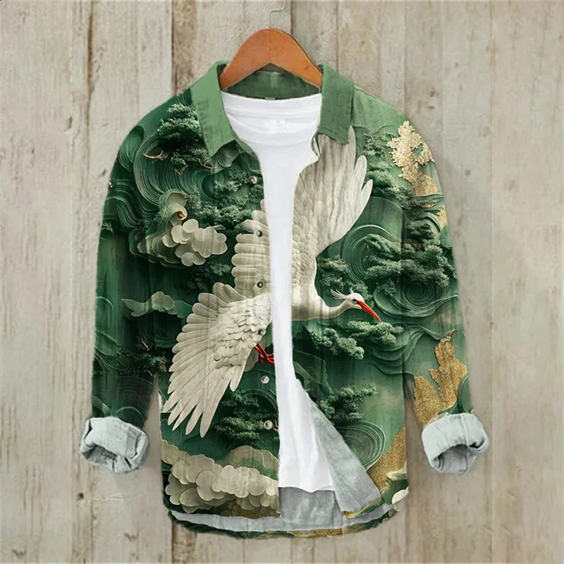 Mens Linen Shirt Long Sleeves 3D Fish Print Seafish Octopus Pattern Casual Series Loose Comfortable Top 260209 05